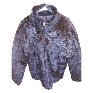 God Body Denim Technology Black Faux Fake Fur Silky Soft Unisex Winter Coat Size